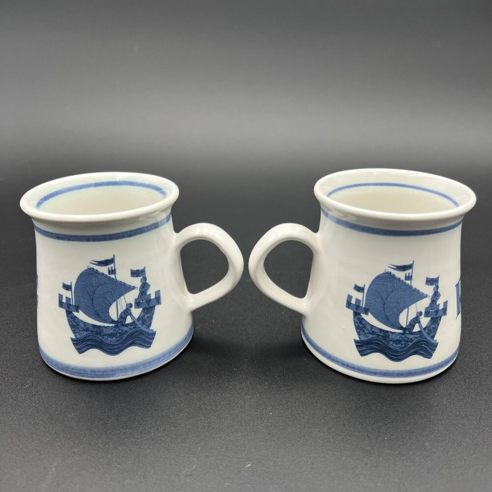 Vtg Iden Pottery RYE Mug SHIP Blue Cream Ceramic Sussex England Viking Sailing - Picture 4 of 12